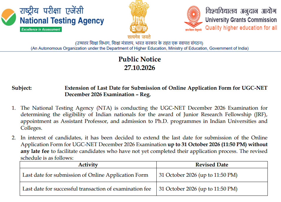 Ugc Net December 2026 Notification Out : Check Eligibility &Amp; Apply Now !! 3 Ugc Net Last Date Extended