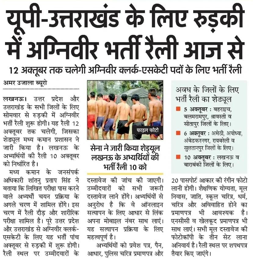 Agniveer Recruitment Rally In Roorkee, Check Schedule Now!! 1