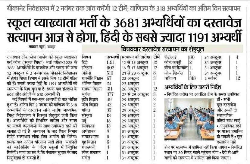 Rpsc School Lecturer Dv Schedule 2025 Out : Check Now !! 3 Rpsc Dv Process