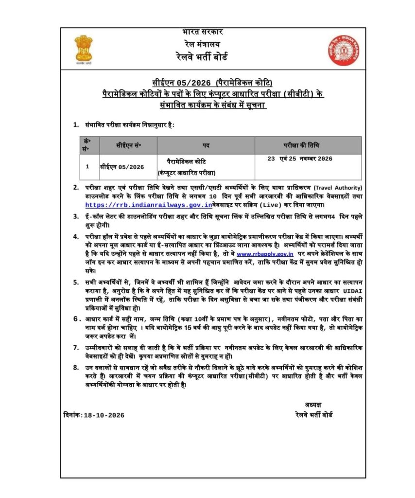 Rrb Paramedical Exam Date 2026 Out, Check Cbt Schedule &Amp; Detailed Syllabus 3 Rrb Paramedical Exam Date 2026 Out