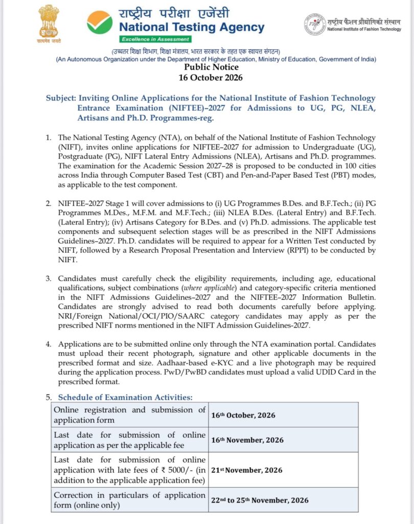 Nta Nift Application Form 2026