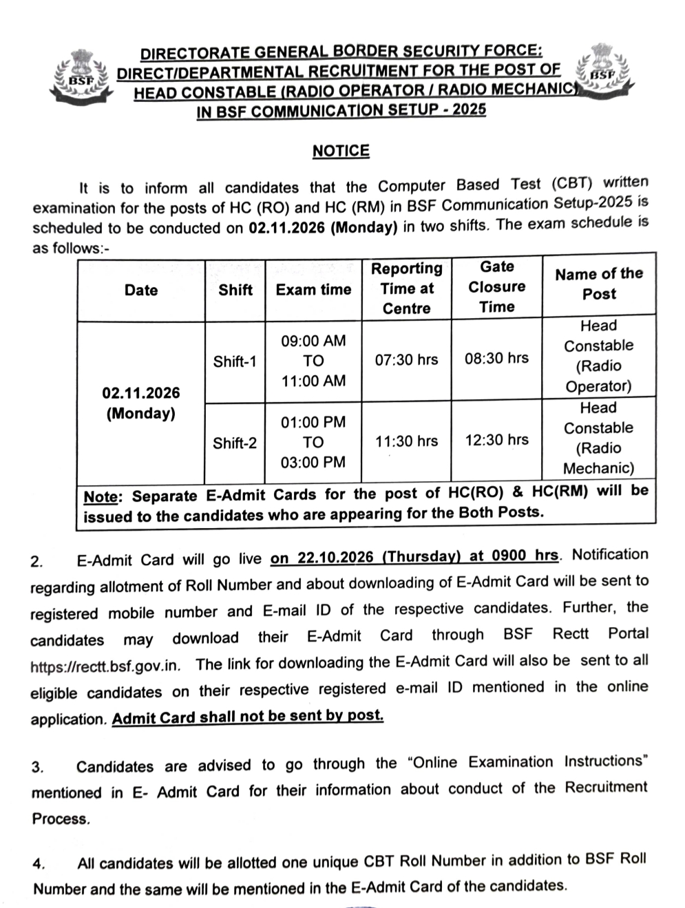 Bsf Hc Ro/Rm Cbt Date 2026 Out : Check Official Schedule Here 3 Bsf Hc Ro/Rm Cbt (Written Test) Date Out